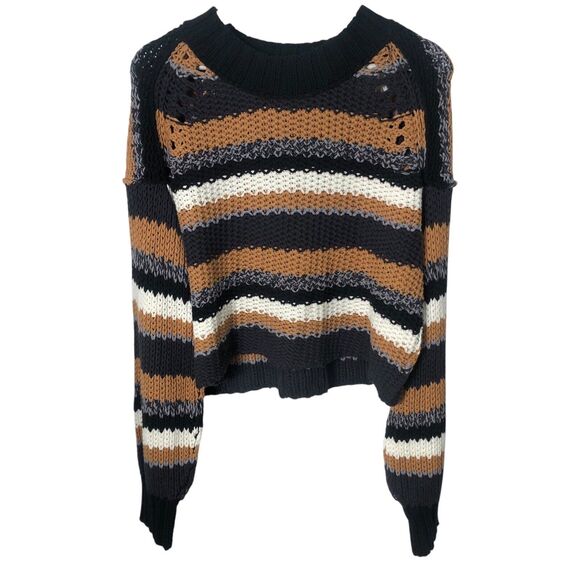 Free People Devon Stripe Crop Sweater Multicolor Medium OB1568915 Open Knit - Picture 5 of 12